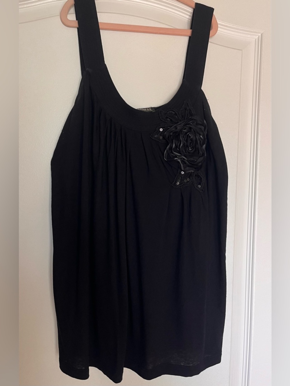 Express Black Floral Applique Tank Camisole